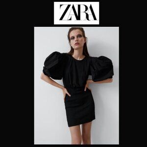 Zara Black Dress Tie up Black, Puffy Sleeves, Smocked Dress